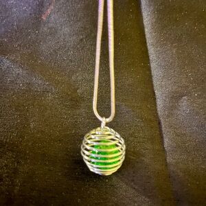 Green Beaded Silver Necklace